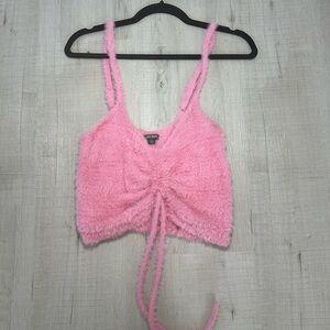 Pink fuzzy crop top